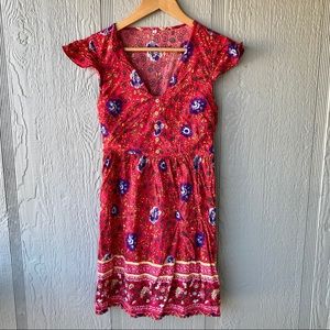 ❗️Sale❗️Red Floral Synch Waist Dress